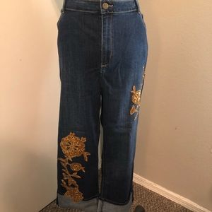 NWT LOGO Lavish straight leg cuffed denim crop w/sequins